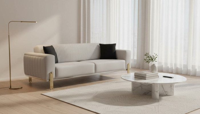 Luxus Sofa 3 Sitzer Couches Sofas Gepolstert Couch Stoff Modern weiß Dreisitzer