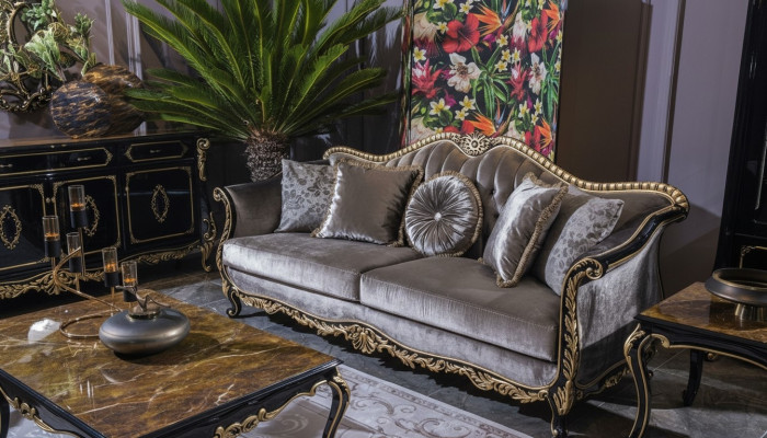 Klassischer Luxus Sofa 3 Sitzer Sofas Sitz Stoff Design Couch Stil Textil