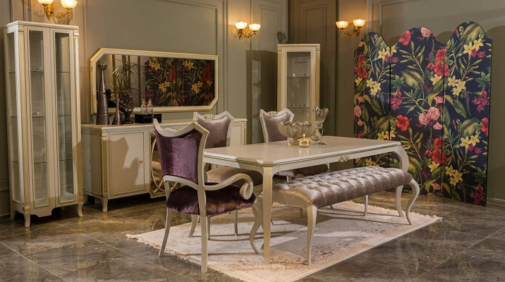 Design Esszimmer Set 8tlg Esstisch Stuhl Kommode Vitrine Hocker Holz