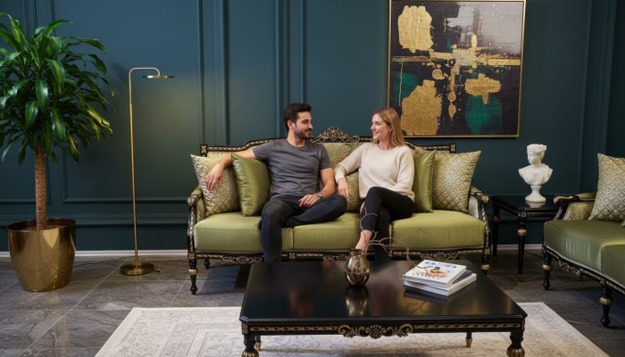 Luxus Dreisitzer Moderne Couch Polster Möbel Sofas Stoff Textil Grün
