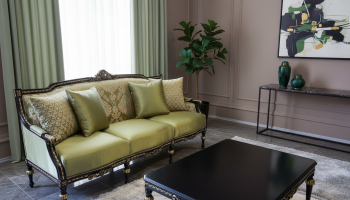 Luxus Dreisitzer Moderne Couch Polster Möbel Sofas Stoff Textil Grün