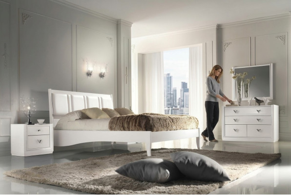 Schlafzimmer Bett Nachttisch Kommode Spiegel Garnitur Gruppe Holz Luxus Set 5tlg