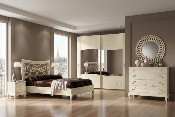 Schlafzimmer Bett Nachttisch Kleiderschrank Kommode Spiegel Gruppe Neu Set 6tlg.