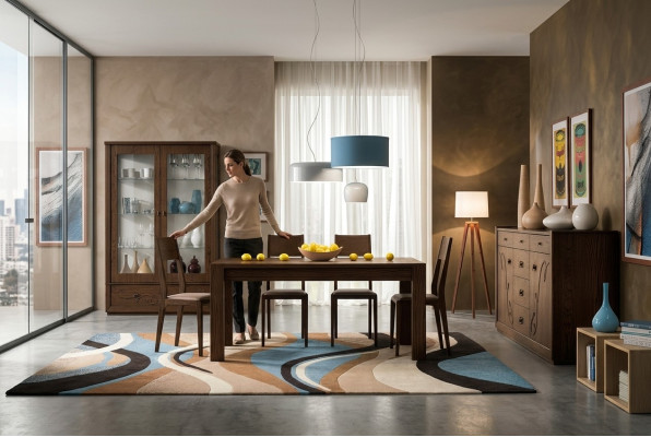Ess Gruppe Set 7tlg. Esszimmer Esstisch Stuhl Kommode Vitrine Tisch Tische Holz