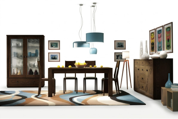 Ess Gruppe Set 7tlg. Esszimmer Esstisch Stuhl Kommode Vitrine Tisch Tische Holz