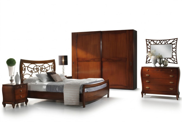 Luxus Set Schlafzimmer Bett Nachttisch Kleiderschrank Kommode Spiegel Neu 6tlg