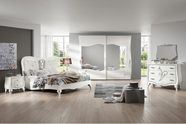 Schlafzimmer Bett Nachttisch Kleiderschrank Kommode Spiegel Neu 6tlg Luxus Set