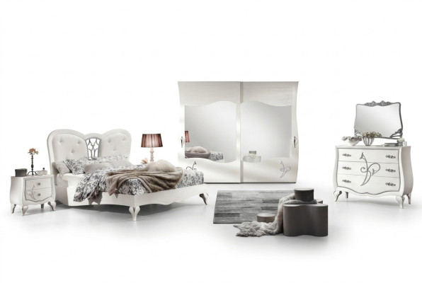 Schlafzimmer Bett Nachttisch Kleiderschrank Kommode Spiegel Neu 6tlg Luxus Set