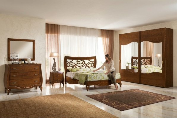 Schlafzimmer Bett Nachttisch Kleiderschrank Kommode Spiegel Garnitur Set 6tlg