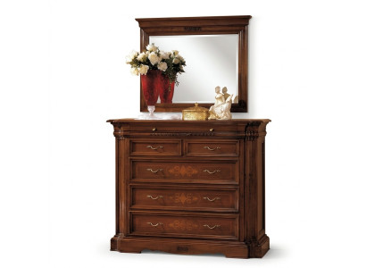 Massivholz Kommode mit Spiegel Sideboard Kommoden Set Italienische Möbel 2tlg.