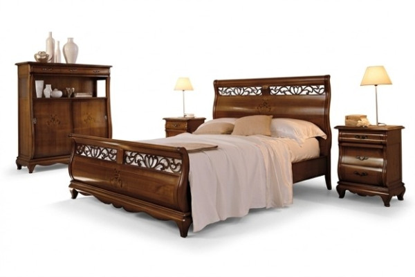 Bett Holz Doppelbett Schlafzimmermöbel Bett Massivholz Braun Italienische Möbel