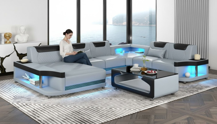 Ecksofa U Form+Couchtisch Modernes Polster Wohnzimmer Möbel Ecksofa Design Sofa