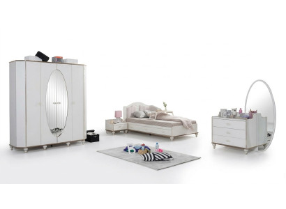 Möbel Jugendzimmer Set Bett Kleiderschrank Nachttisch Kommode mit Spiegel 4tlg