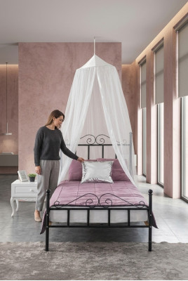 Himmelbett Metall Bett Schlafzimmer Set Nachttisch Weiß Möbel Schlafzimmer 2tlg