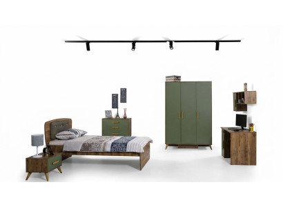 Jugendzimmer Kinderzimmer Komplett Einzelbett Kleiderschrank Kommode Design 5tlg