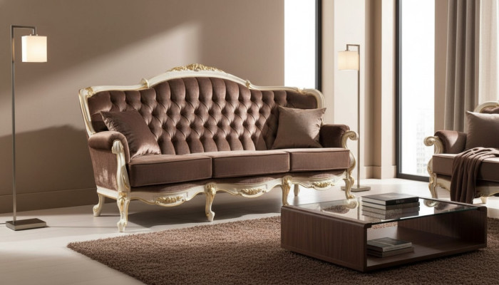 italienischer Stil Dreisitzer Sofa Wohnlandschaft Textilsofa 3 Sitz couch Sofas