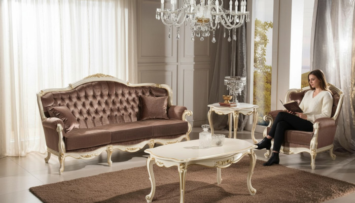 Klassisches Wohnzimmer Möbel Couch Sofa Sessel Couchtisch Beistelltisch 4tlg