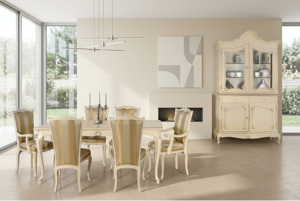 Tisch Set Garnitur Esstisch 6 Stühle Luxus Stil Möbel 8tlg Stuhl Gruppe Vitrine