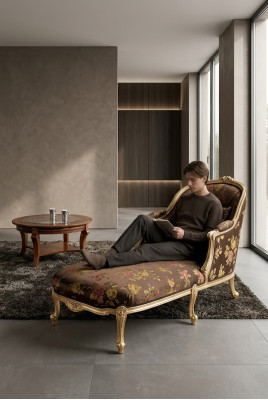 Klassische Chaiselongue + Couchtisch Gold Blumen Liege Italienische Möbel Tisch
