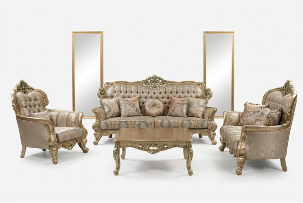 Klassischer Dreisitzer Sofa 3 Sitzer Sofas Stoff Stil Barock Wohnzimmer Sitz Neu