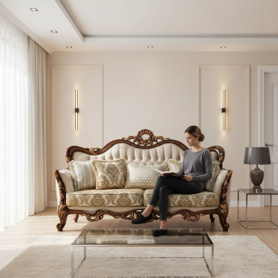 Sofa 3 Sitzer Barock Rokoko Stoff Dreisitzer Sofas Luxus Wohnzimmer Barock Stil