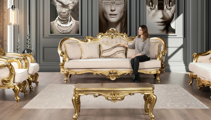 Sofa 3 Sitzer Stoff Dreisitzer Sofas Luxus Wohnzimmer Barock Stil Couch Barock Neu