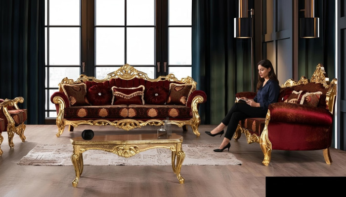 Sofagarnitur 3+3 Sitzer Luxus Set Dreisitzer Garnitur Sofas Stoff Barock Gruppe
