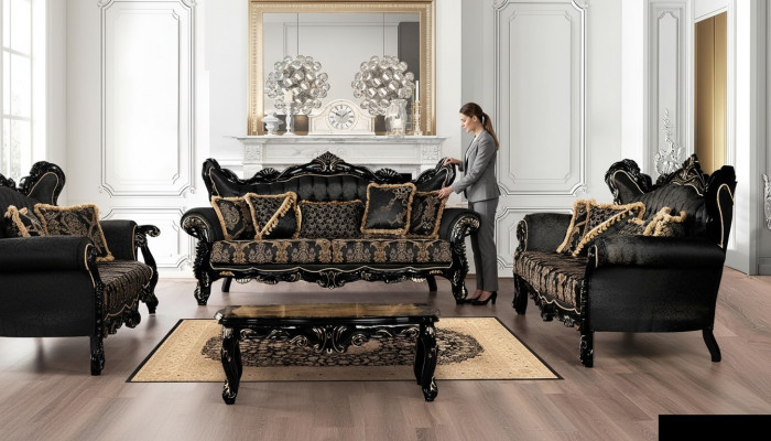 Sofagarnitur 3+3 Sitzer Sofa Sessel Sofas Luxus Garnitur Set Polyester Stoff Neu