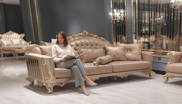 Sitz Dreisitzer Sofa 3 Sitzer Klassische Couch Sofas Stoff Stil Barock Samt Neu