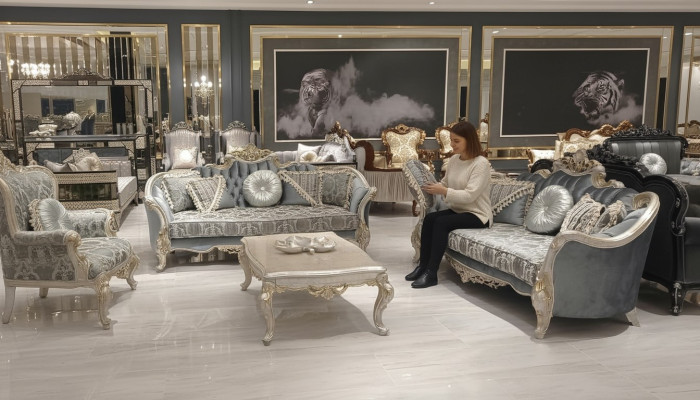 Gruppe Sofagarnitur 3+3 Sitzer Luxus Sofa Sessel Sofas Stoff Klassisches Set Neu
