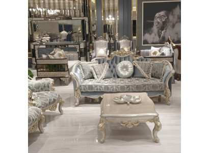 Dreisitzer Sofa 3 Sitz Couch Möbel Klassisch Sofas Stoff Stil Barock Rokoko Neu