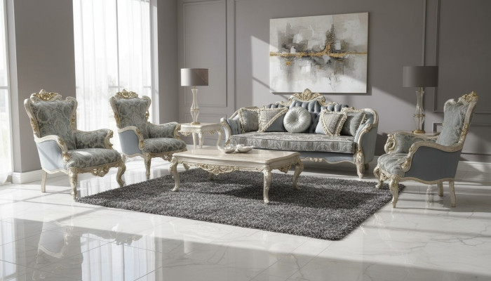 Sofagarnitur 3+1+1 Sitzer Luxus Sofa Sessel Stoff Gruppe Garnitur Wohnzimmer