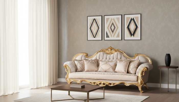 Sitz Dreisitzer Sofa 3 Sitzer Sofa Sofas Couchen Stoff Stil Barock Rokoko Möbel