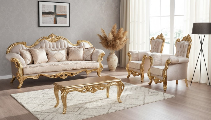 Sofagarnitur 3+1+1 Sitzer Sofa Sessel Sofas Sitz Garnitur Gruppe Stoff Barock