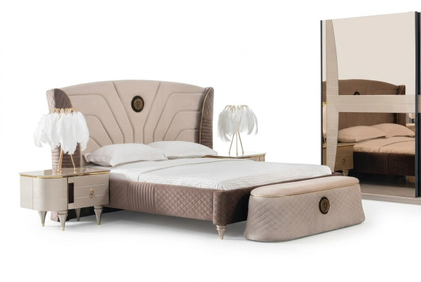 Schlafzimmer Doppelbett 160x200cm Luxus Bett 2x Nachttisch 3tlg. Set Betten Neu