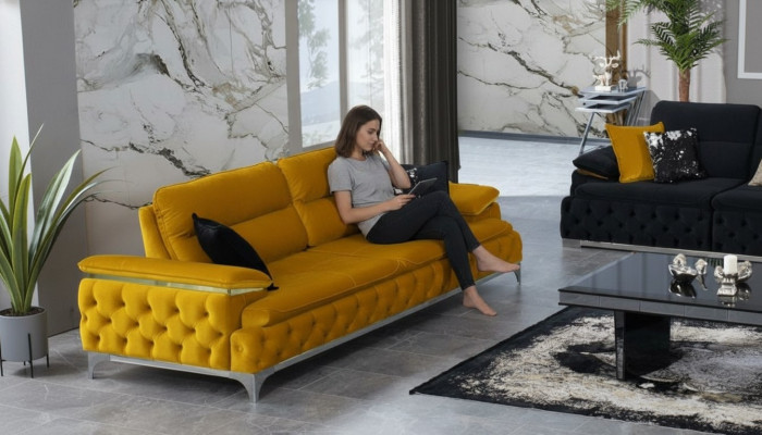 Italienischer Stil Modern Dreisitzer Sofa Wohnlandschaft Textilsofa 3 Sitzer Neu