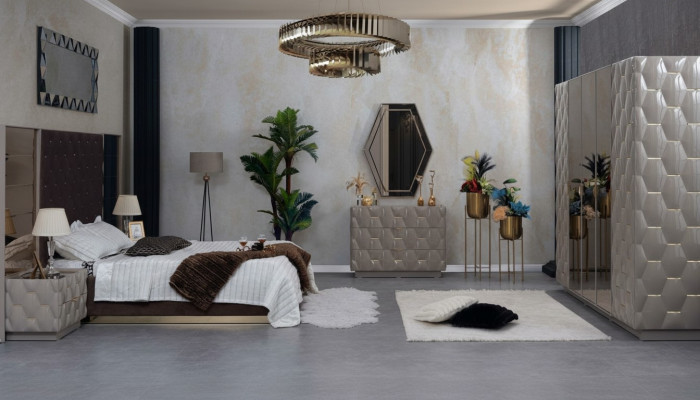 Schlafzimmer Bett Nachttisch Kleiderschrank Kommode Spiegel 6tlg