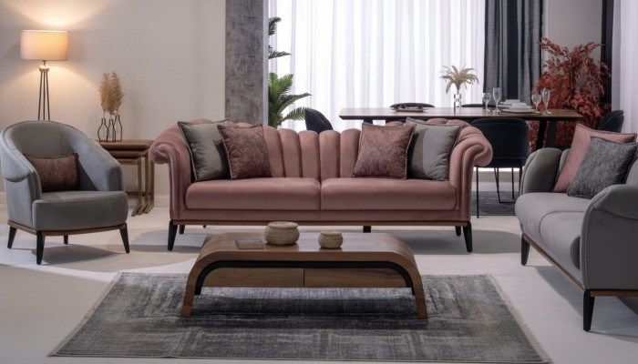 Italienischer Stil 2 Sitzer Wohnzimmer Couch Sofa Polster Sitz Textil Rosa Neu