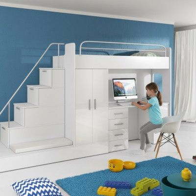 Weiß Kinder Hochbett Etagenbett Doppelstockbett Bett Hochglanz Möbel