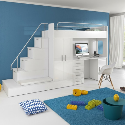 Weiß Kinder Hochbett Etagenbett Doppelstockbett Bett Hochglanz Möbel