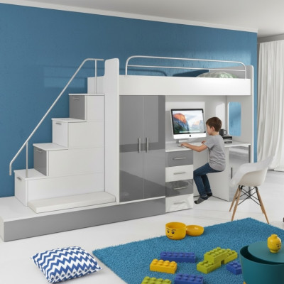Grau Kinder Hochbett Etagenbett Doppelstockbett Bett Hochglanz Möbel