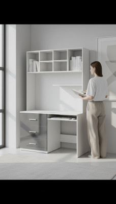 Schreibtisch Hochglanz Grau Tisch Büro Kinderzimmer Jugendzimmer Tische Neu