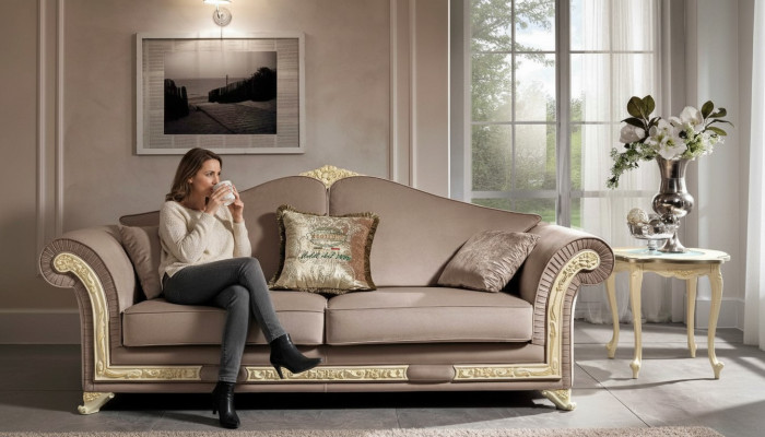 Sofa 3 Sitzer Luxus Möbel Wohnzimmer Dreisitzer Klassischer Design Italienisch