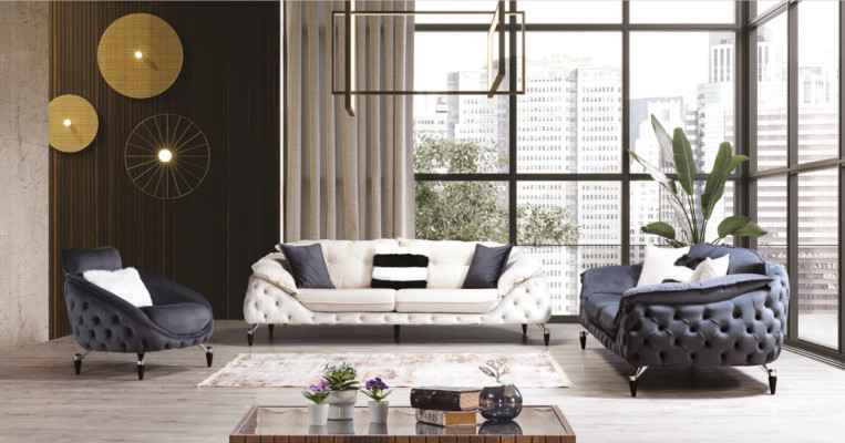 Couch Chesterfield mit Holz Textil Sofagarnitur 331 Sitz Set Polster