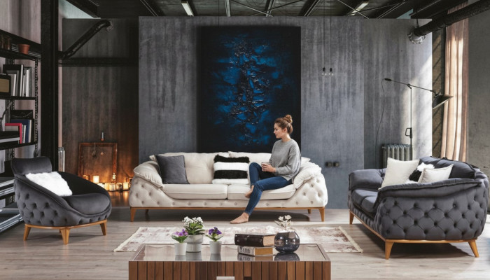 Dreisitzer Chesterfield Couch Polster Sofas Textil Leder Sofa Couchen Möbel Neu