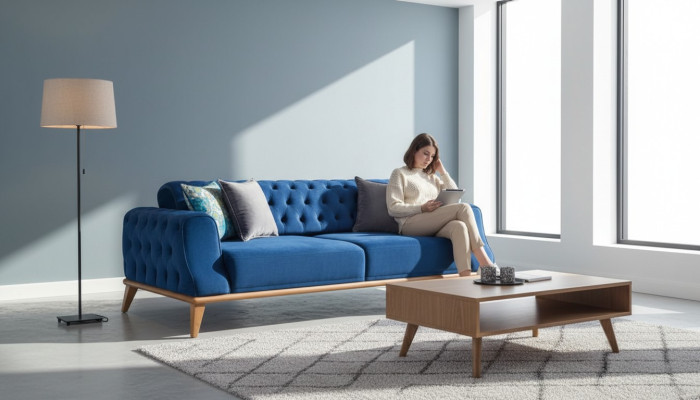 Sofa 3 Sitzer Blau Wohnzimmer Klassische Chesterfield Elegantes Stil