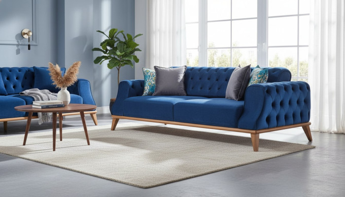 Sofa 3 Sitzer Blau Wohnzimmer Klassische Chesterfield Elegantes Stil