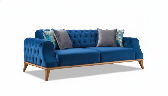 Sofa 3 Sitzer Blau Wohnzimmer Klassische Chesterfield Elegantes Stil