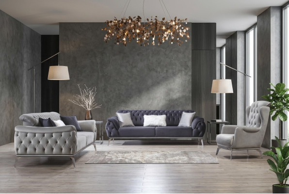 Sofa Blau 3 Sitzer Wohnzimmer Luxus Design Chesterfield Italienischer