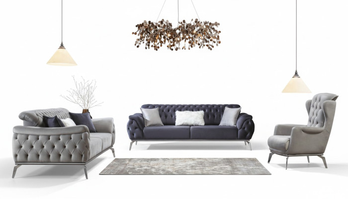 Sofa Blau 3 Sitzer Wohnzimmer Luxus Design Chesterfield Italienischer